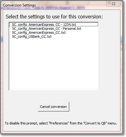 Prompt for conversion settings