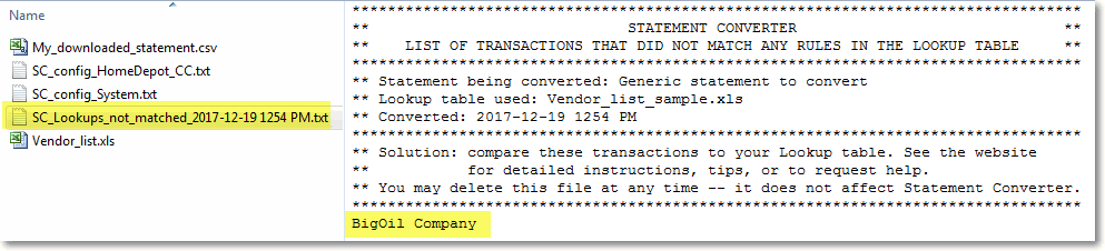 Report of transactions not matched
