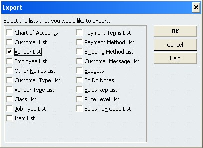 Export vendor list from QuickBooks